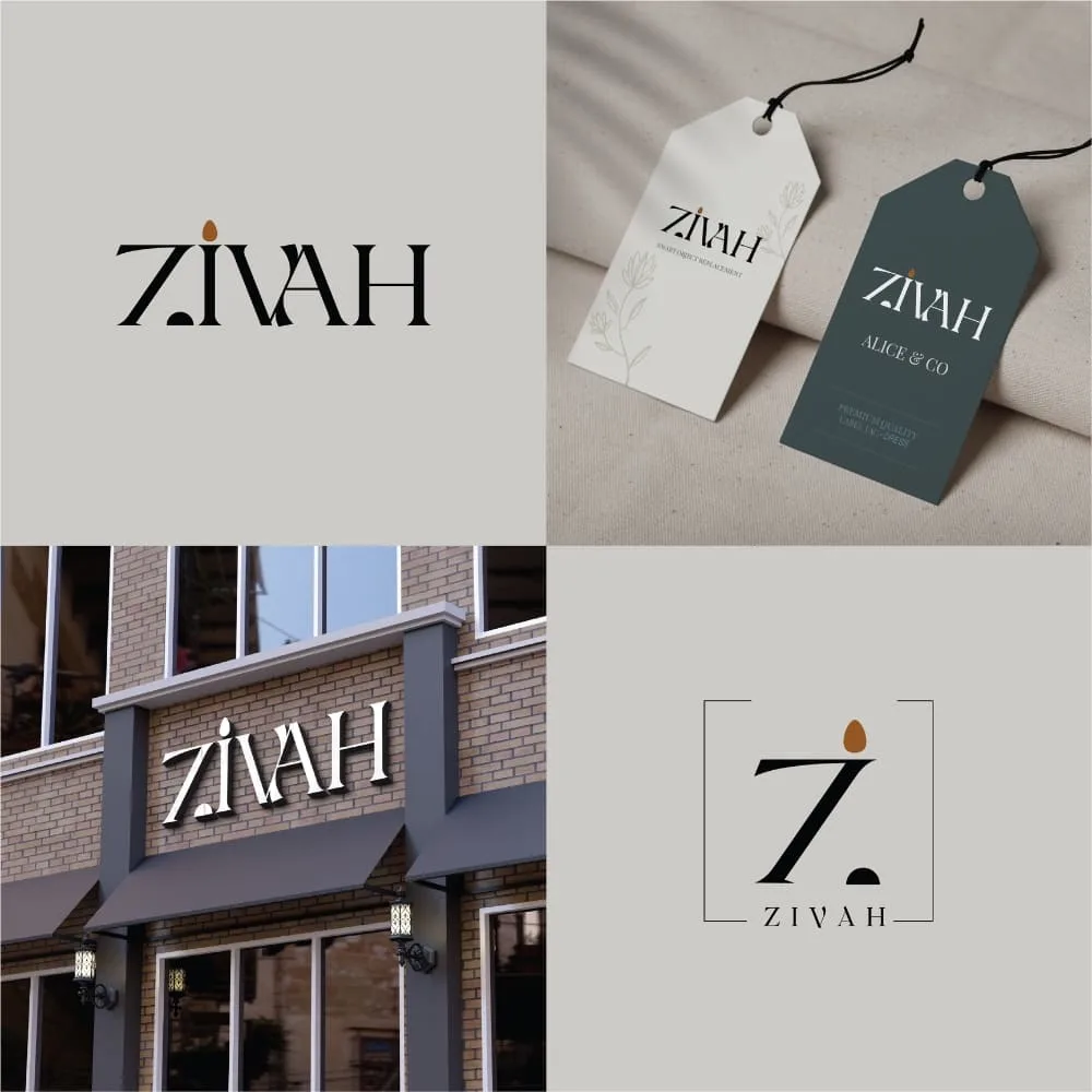 Corporate brand identity design for a fashion brand including logo design, signage, and brand guidelines application.