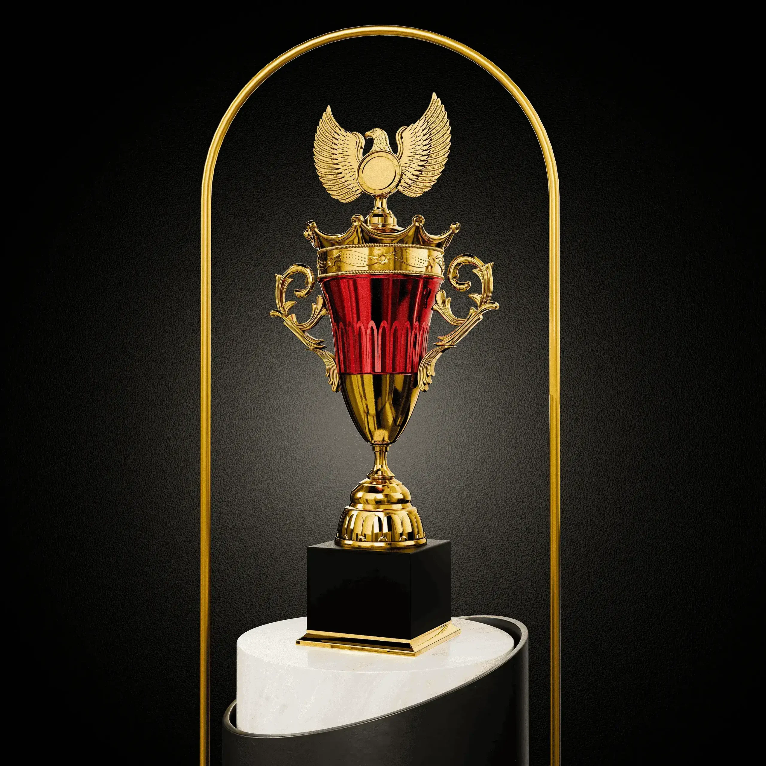 3d product modeling of a luxury gold trophy with detailed metallic finish and realistic rendering