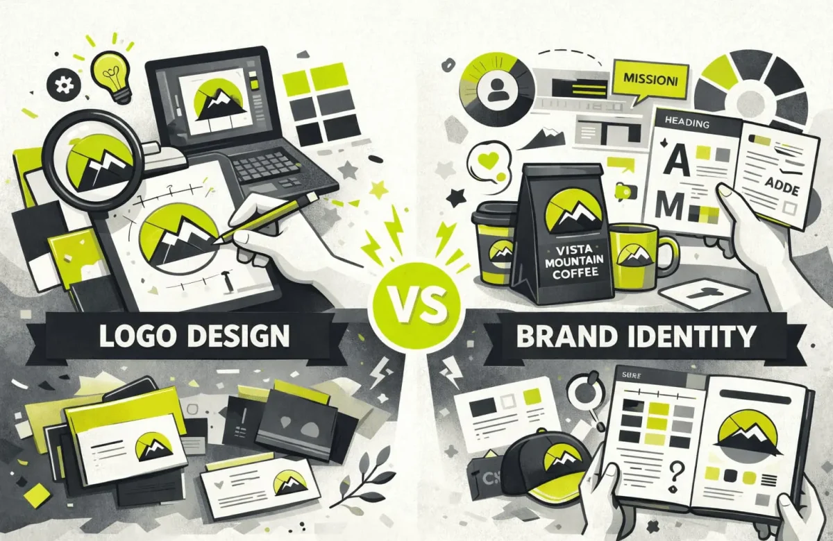 Logo Design vs Brand Identity clarifies the gap between visual mark and brand strategy.
