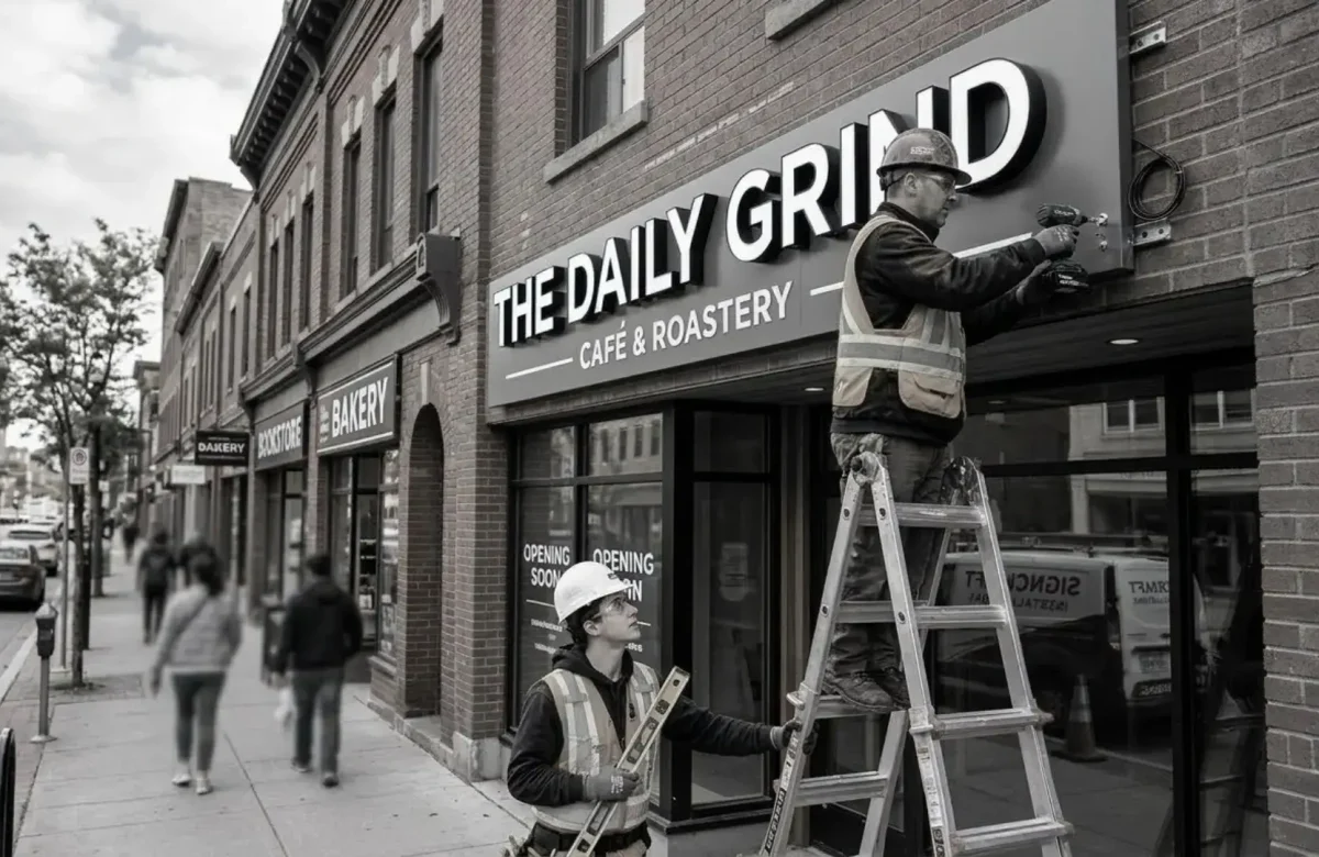 Professional signage installation for a cafe