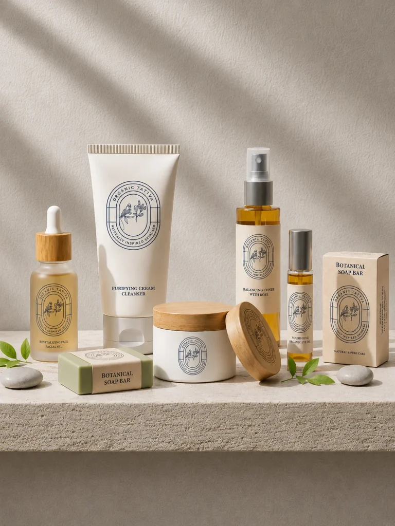 Brand identity design for Organic Tattva with cohesive logo and packaging applications.