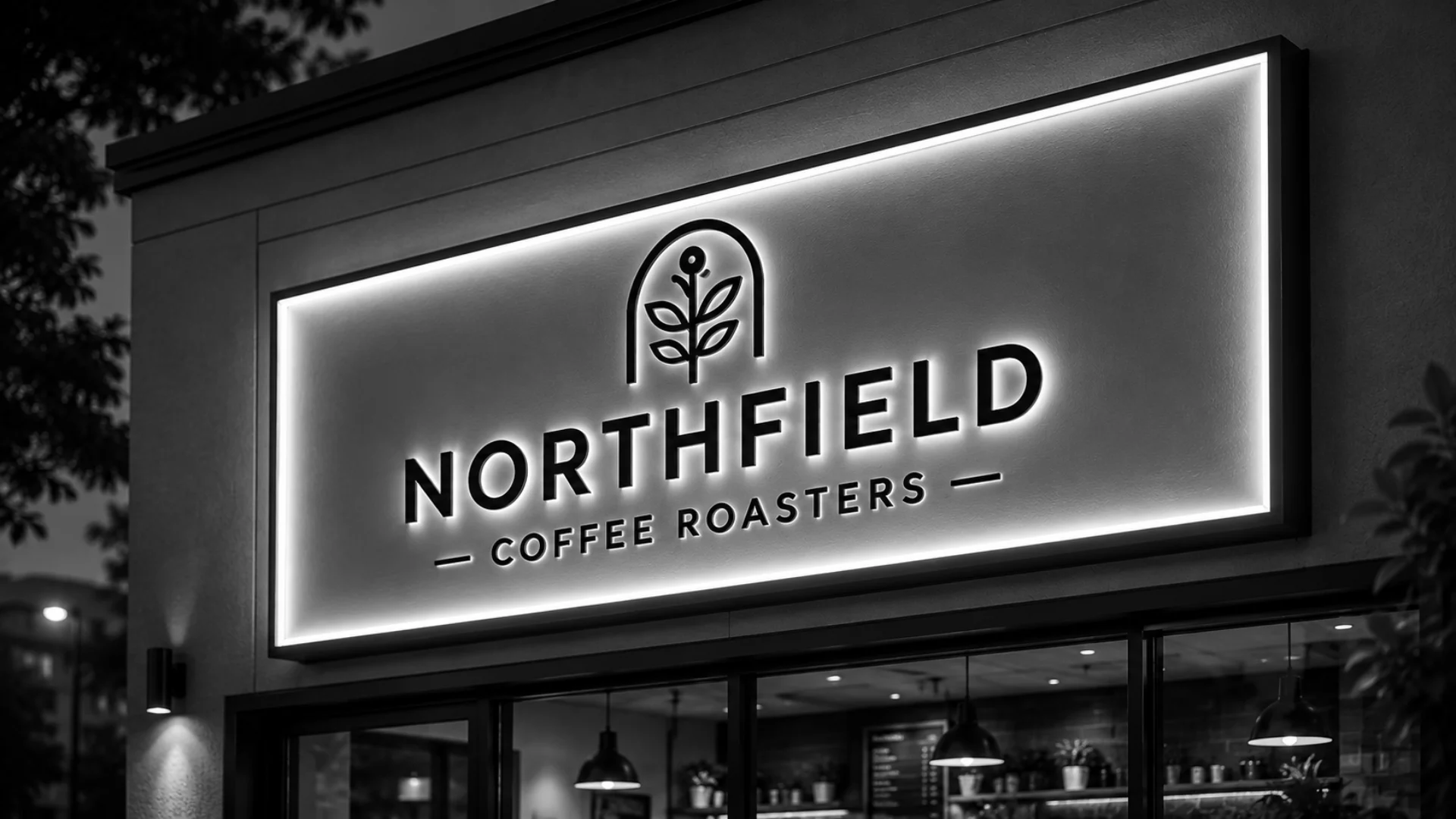 Backlit illuminated signage for a Melbourne cafe, halo-lit dimensional lettering at night